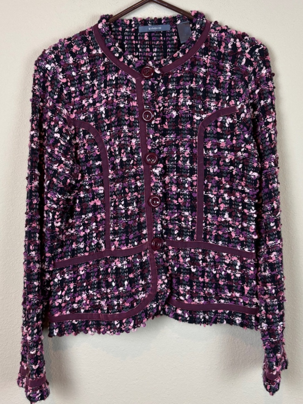Liz Claiborne Vintage Purple/Pink/Maroon Woven Wool Blend Long Sleeve Sweater